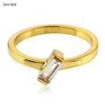 thumbnail image 1 of KIRAN FINE JEWEL Baguette White Sapphire Single Stone Band Ring Yellow Gold Plated 925 Silver Anniversary Women Statement Jewelry Gift For Her, 1 of 1