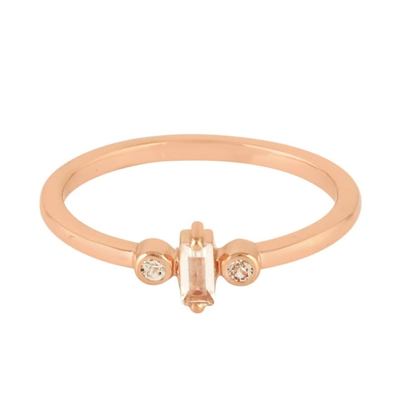 KIRAN FINE JEWEL Baguette White Topaz Three Stone Stackable Ring Rose Gold Plated 925 Silver Wedding Band Ring Statement Jewelry