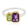 thumbnail image 1 of KIRAN FINE JEWEL Bezel Emerald Cut Purple Amethyst Peridot Cocktail Band Ring Yellow Gold Plated 925 Silver Wedding Gemstone Statement Jewelry Gift For Her, 1 of 5