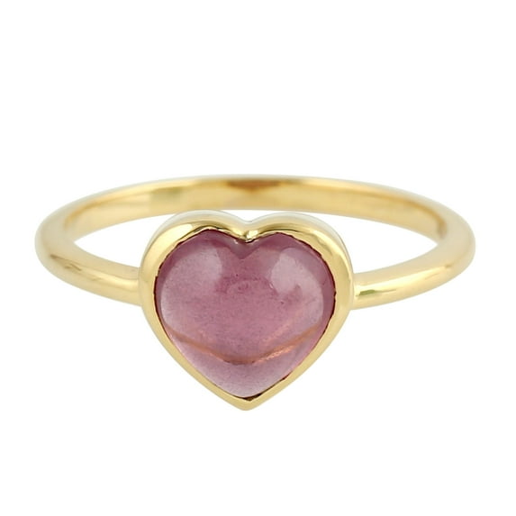 KIRAN FINE JEWEL Bezel Heart Red Rhodolite Heart Wedding Ring Yellow Gold Plated 925 Sterling Silver Wedding Band Ring Statement Jewelry Gift For Her