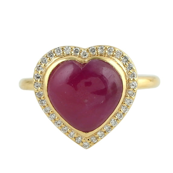 KIRAN FINE JEWEL Bezel Heart Red Sapphire CZ Diamond Heart Cocktail Band Ring Yellow Gold Plated 925 Silver Wedding Wedding Statement Jewelry Gift For Her