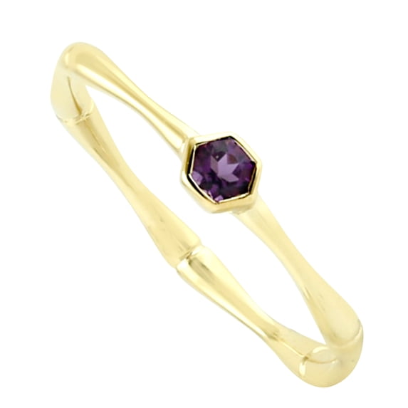 KIRAN FINE JEWEL Bezel Hexagon Purple Amethyst Stackable Ring Yellow Gold Plated 925 Sterling Silver Wedding Band Ring Statement Jewelry Gift For Her