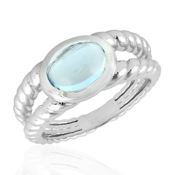 KIRAN FINE JEWEL Bezel Oval Blue Topaz Band Ring 925 Sterling Silver Wedding Anniversary Engagement Women Gemstone Statement Jewelry Gift For Her