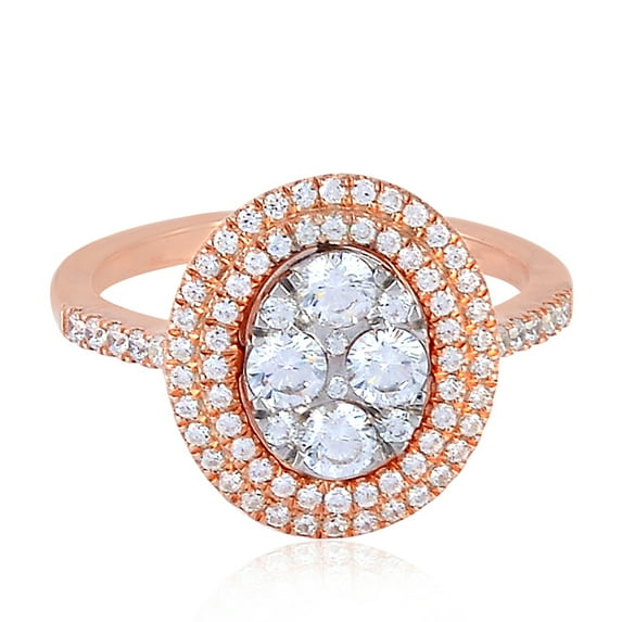 KIRAN FINE JEWEL CZ Diamond Solitaire With Accents Ring Rose Gold Plated 925 Silver Wedding Women Gemstone Statement Jewelry Gift For Her
