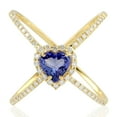 thumbnail image 1 of KIRAN FINE JEWEL Heart Blue Tanzanite CZ Diamond Cross Over Cocktail Band Ring Yellow Gold Plated 925 Silver Wedding Band Ring Statement Jewelry, 1 of 5