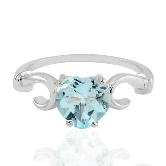 KIRAN FINE JEWEL Heart Blue Topaz Band Ring 925 Sterling Silver Wedding Anniversary Engagement Women Gemstone Statement Jewelry Gift For Her