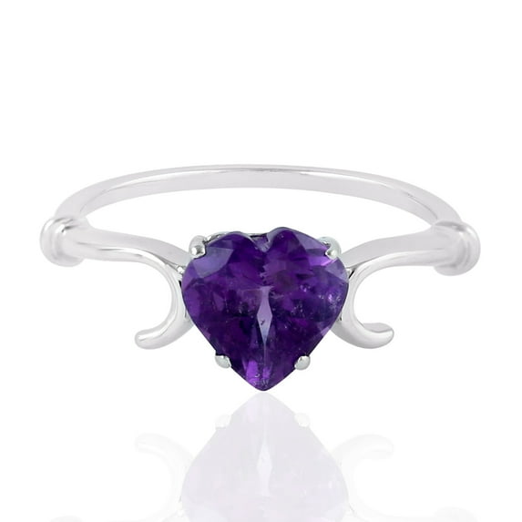 KIRAN FINE JEWEL Heart Purple Amethyst Band Ring 925 Sterling Silver Wedding Engagement Women Gemstone Statement Jewelry Gift For Her