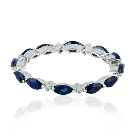 KIRAN FINE JEWEL Marquise Blue Sapphire CZ Diamond Band Ring 925 Sterling Silver Wedding Women Gemstone Statement Jewelry Gift For Her