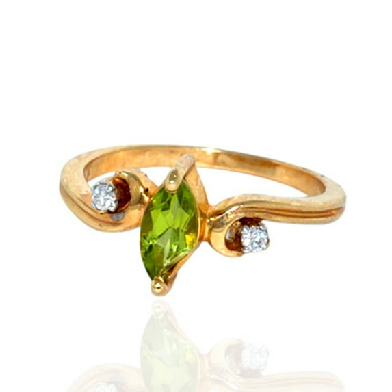 KIRAN FINE JEWEL Marquise Green Peridot CZ Diamond Cocktail Band Ring Yellow Gold Plated 925 Silver Women Gemstone Statement Jewelry Gift For Her