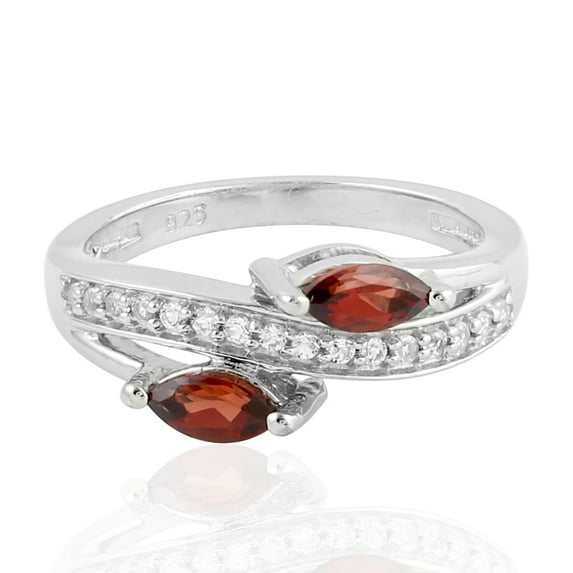 KIRAN FINE JEWEL Marquise Red Garnet Topaz Band Ring 925 Silver Wedding Anniversary Engagement Women Gemstone Statement Jewelry Gift For Her