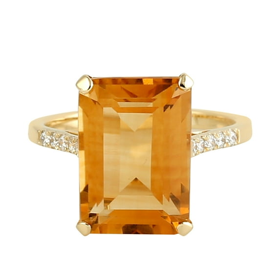 KIRAN FINE JEWEL Octagon Yellow Citrine CZ Diamond Cocktail Band Ring Yellow Gold Plated 925 Silver Women Gemstone Statement Jewelry Gift For Her
