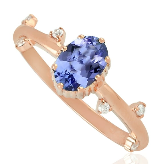 KIRAN FINE JEWEL Oval Blue Tanzanite CZ Diamond Cocktail Band Ring Rose Gold Plated 925 Sterling Silver Wedding Band Ring Statement Jewelry Gift For Her