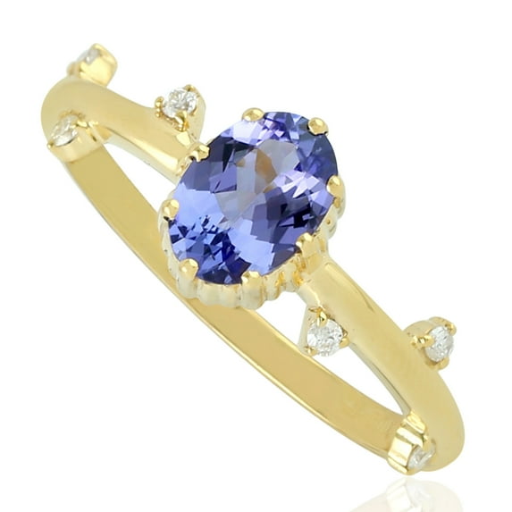 KIRAN FINE JEWEL Oval Blue Tanzanite CZ Diamond Cocktail Band Ring Yellow Gold Plated 925 Silver Wedding Band Ring Statement Jewelry Gift For Her