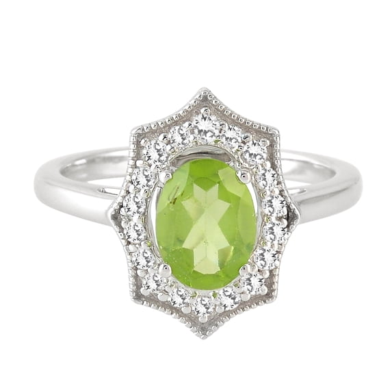 KIRAN FINE JEWEL Oval Green Peridot Topaz Cocktail Band Ring 925 Silver Wedding Anniversary Engagement Women Gemstone Statement Jewelry Gift For Her