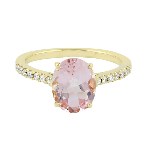 KIRAN FINE JEWEL Oval Pink Morganite CZ Diamond Solitaire with Accents Ring Yellow Gold Plated 925 Silver Wedding Gemstone Statement Jewelry Gift For Her