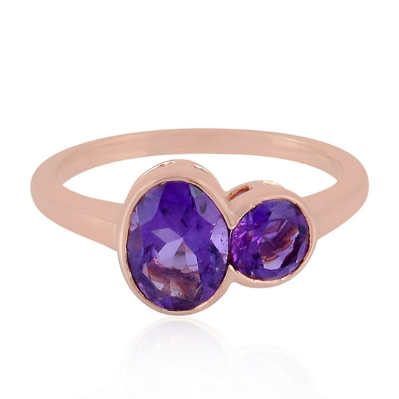 KIRAN FINE JEWEL Oval Purple Amethyst Cocktail Band Ring Rose Gold Plated 925 Sterling Silver Wedding Women Gemstone Statement Jewelry Gift For Her