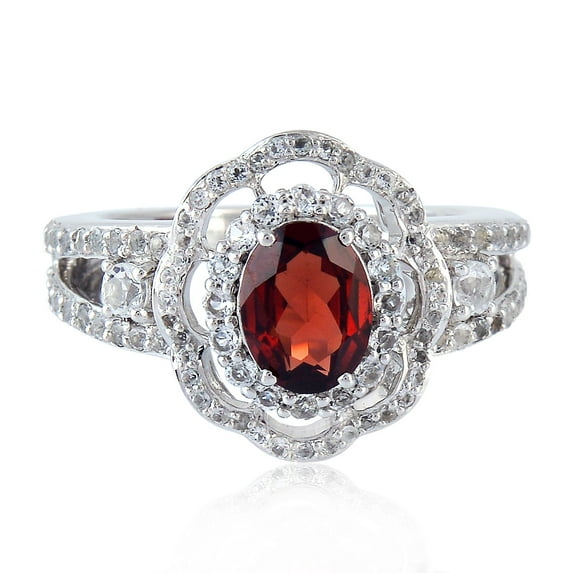 KIRAN FINE JEWEL Oval Red Garnet Topaz Cocktail Band Ring 925 Silver Wedding Anniversary Engagement Women Gemstone Statement Jewelry Gift For Her