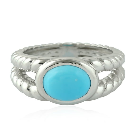 KIRAN FINE JEWEL Oval Turquoise Turquoise Band Ring 925 Silver Wedding Anniversary Engagement Women Gemstone Statement Jewelry Gift For Her