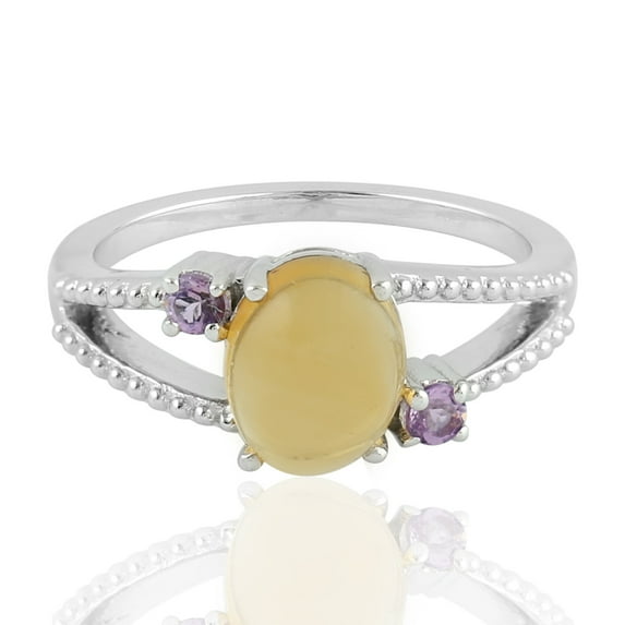 KIRAN FINE JEWEL Oval Yellow Citrine Amethyst Cocktail Band Ring 925 Sterling Silver Wedding Women Gemstone Statement Jewelry Gift For Her