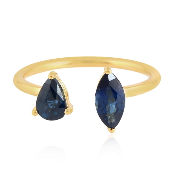 KIRAN FINE JEWEL Pear Blue Sapphire Band Ring Yellow Gold Plated 925 Sterling Silver Wedding Women Gemstone Statement Jewelry Gift For Her
