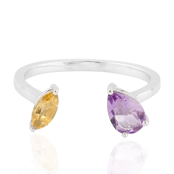 KIRAN FINE JEWEL Pear Purple Amethyst Citrine Cocktail Band Ring 925 Sterling Silver Wedding Women Gemstone Statement Jewelry Gift For Her