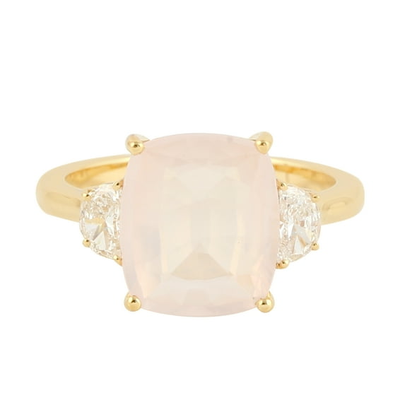 KIRAN FINE JEWEL Pear Rose Quartz CZ Diamond Cocktail Band Ring Yellow Gold Plated 925 Silver Wedding Women Gemstone Statement Jewelry Gift For Her