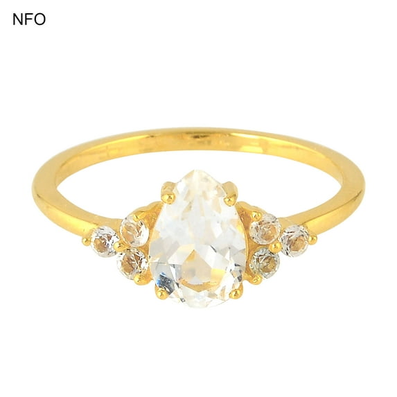 KIRAN FINE JEWEL Pear White Topaz Cocktail Band Ring Yellow Gold Plated 925 Sterling Silver Wedding Women Gemstone Statement Jewelry Gift For Her