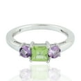 thumbnail image 1 of KIRAN FINE JEWEL Princess Green Peridot Amethyst Three Stone Ring 925 Silver Wedding Anniversary Engagement Band Ring Statement Jewelry Gift For Her, 1 of 5