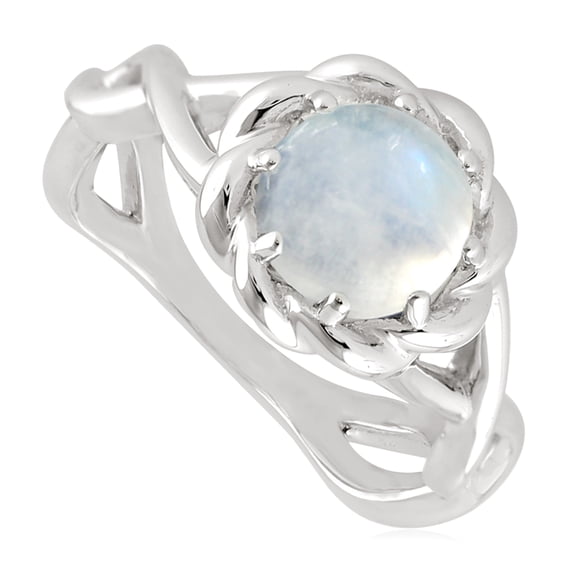 KIRAN FINE JEWEL Round Blue Moonstone Band Ring 925 Sterling Silver Wedding Anniversary Engagement Women Gemstone Statement Jewelry Gift For Her