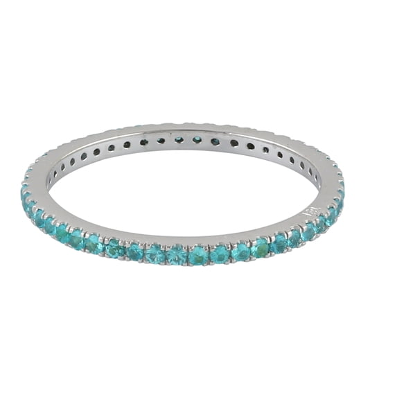 KIRAN FINE JEWEL Round Blue Paraiba Eternity Ring 925 Sterling Silver Wedding Anniversary Engagement Band Ring Statement Jewelry Gift For Her