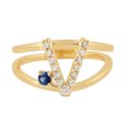 thumbnail image 1 of KIRAN FINE JEWEL Round Blue Sapphire CZ Diamond Alphabet Statement Ring Yellow Gold Plated 925 Silver Band Ring Statement Jewelry Gift For Her, 1 of 5