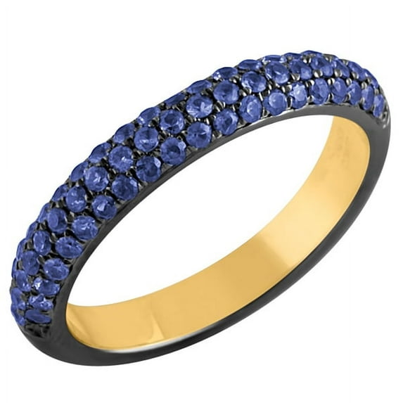 KIRAN FINE JEWEL Round Blue Sapphire Eternity Ring Oxidized 925 Sterling Silver Wedding Engagement Band Ring Statement Jewelry Gift For Her