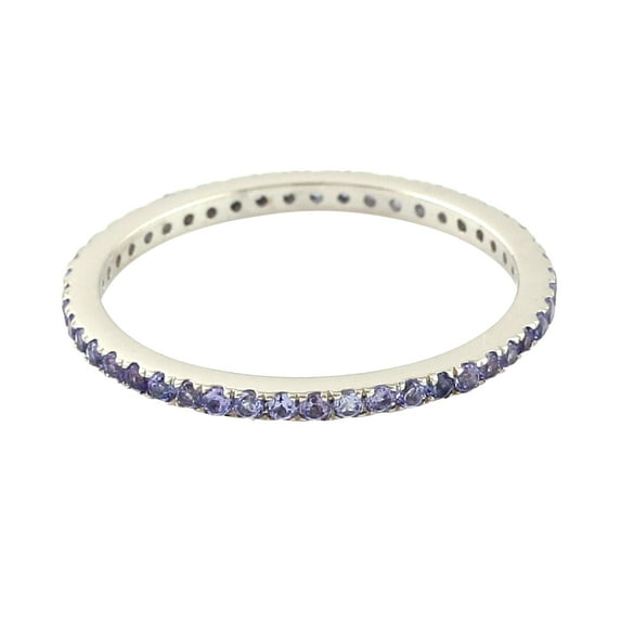 KIRAN FINE JEWEL Round Blue Tanzanite Eternity Ring 925 Sterling Silver Wedding Anniversary Engagement Band Ring Statement Jewelry Gift For Her