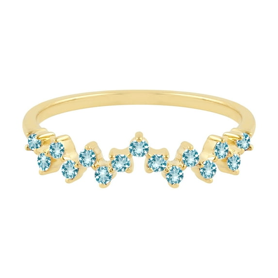 KIRAN FINE JEWEL Round Blue Topaz Zigzag Band Ring Yellow Gold Plated 925 Sterling Silver Wedding Women Gemstone Statement Jewelry Gift For Her