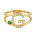 thumbnail image 1 of KIRAN FINE JEWEL Round Green Emerald CZ Diamond Alphabet Statement Ring Yellow Gold Plated 925 Silver Gemstone Statement Jewelry Gift For Her, 1 of 5