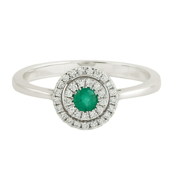 KIRAN FINE JEWEL Round Green Emerald CZ Diamond Solitaire Ring 925 Sterling Silver Anniversary Women Gemstone Statement Jewelry Gift For Her