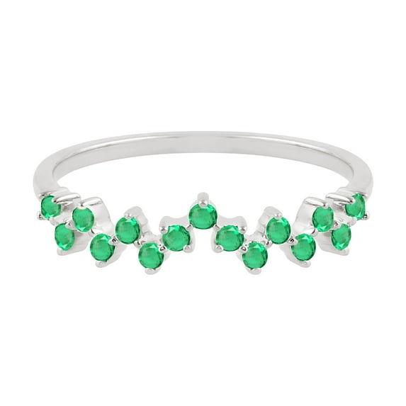 KIRAN FINE JEWEL Round Green Emerald Zigzag Band Ring 925 Silver Wedding Anniversary Engagement Women Gemstone Statement Jewelry Gift For Her