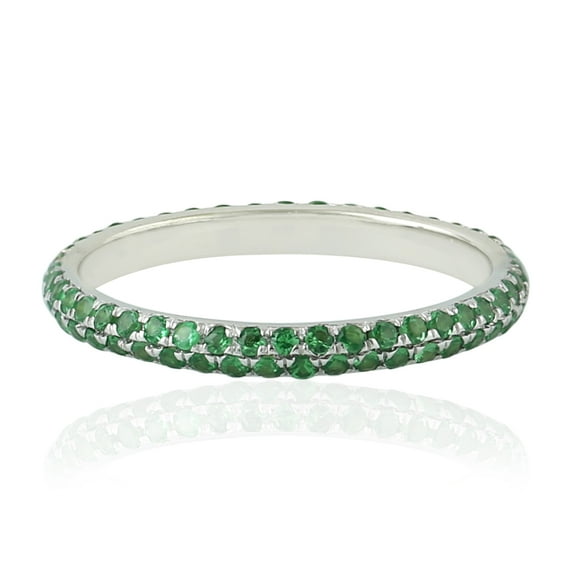 KIRAN FINE JEWEL Round Green Tsavorite Eternity Ring 925 Sterling Silver Wedding Anniversary Engagement Band Ring Statement Jewelry Gift For Her
