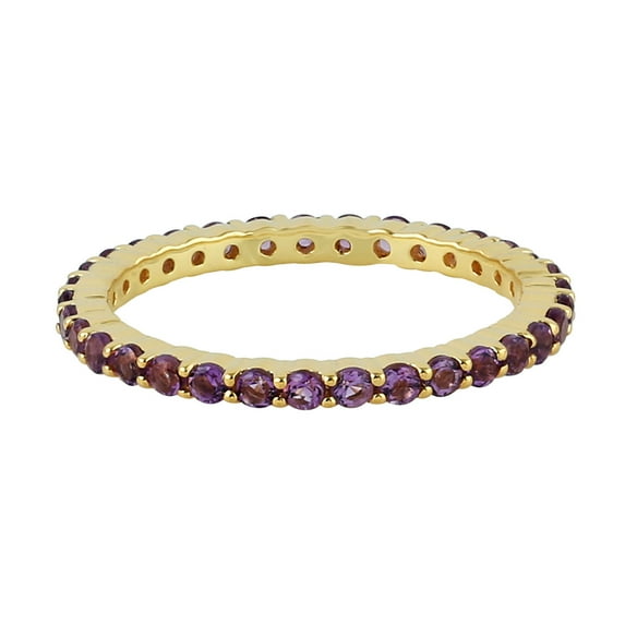 KIRAN FINE JEWEL Round Purple Amethyst Eternity Ring Yellow Gold Plated 925 Sterling Silver Wedding Band Ring Statement Jewelry Gift For Her