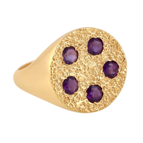 KIRAN FINE JEWEL Round Purple Amethyst Statement Ring 925 Silver Wedding Anniversary Engagement Women Gemstone Statement Jewelry Gift For Her
