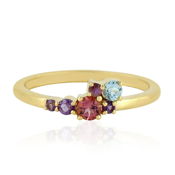 KIRAN FINE JEWEL Round Purple Amethyst Tourmaline Stackable Ring 925 Sterling Silver Wedding Engagement Band Ring Statement Jewelry Gift For Her