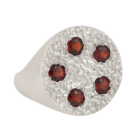 KIRAN FINE JEWEL Round Red Garnet Statement Ring 925 Sterling Silver Wedding Engagement Women Gemstone Statement Jewelry Gift For Her