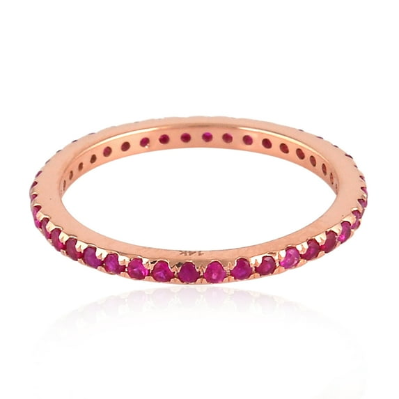 KIRAN FINE JEWEL Round Red Ruby Eternity Ring Rose Gold Plated 925 Silver Wedding Anniversary Engagement Band Ring Statement Jewelry Gift For Her