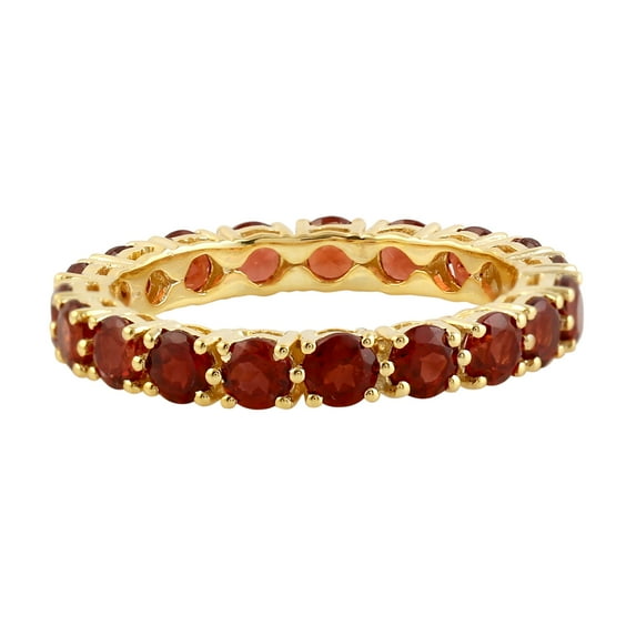 KIRAN FINE JEWEL Round Round Garnet Eternity Ring Yellow Gold Plated 925 Sterling Silver Anniversary Band Ring Statement Jewelry Gift For Her