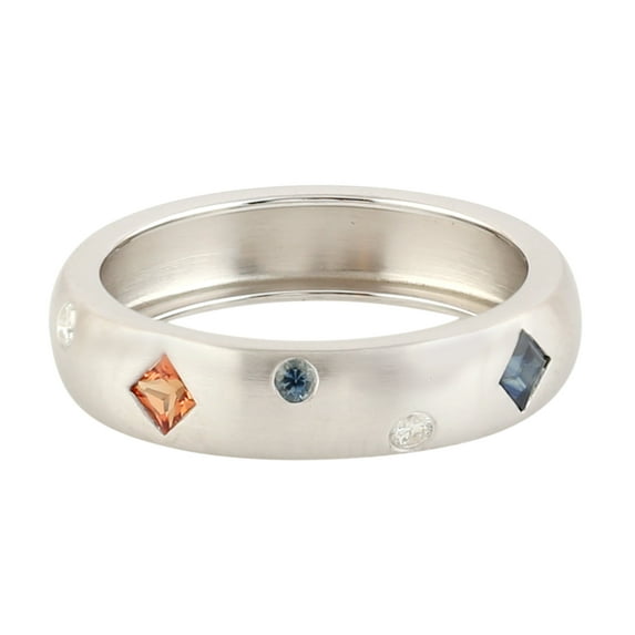 KIRAN FINE JEWEL Square Blue Sapphire CZ Diamond Band Ring 925 Silver Wedding Anniversary Engagement Women Gemstone Statement Jewelry Gift For Her