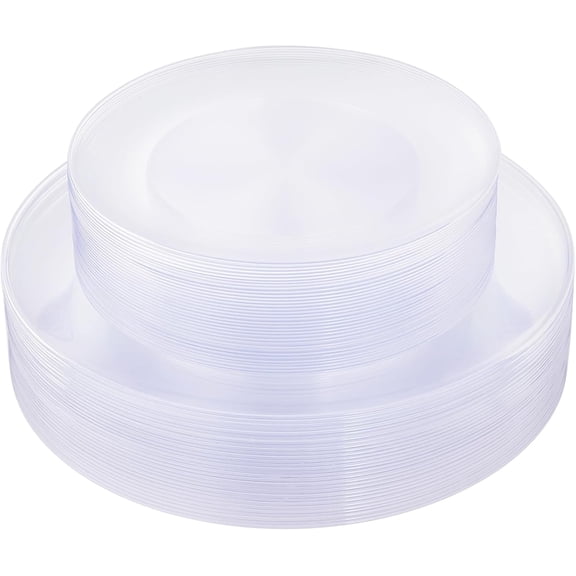 KIRE 200PCS Gold Plastic Plates - Disposable Plates for Party - White Plastic Plates with Gold Rim Include 100 for Dinner and 100 for Dessert/Salad in Wedding/Party/Spring/Graduation