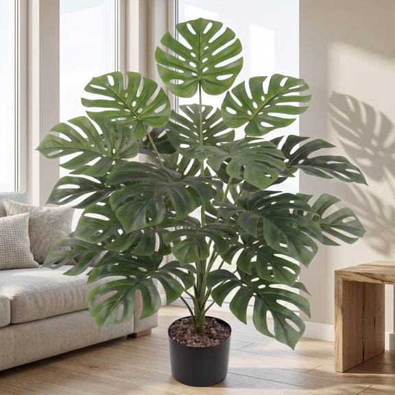 KIRIFLY 40"Artificial Tree Plants Black Pot Fake Monstera Plants for Indoor Outdoor Floor Front Porch Modern Decor(24 Pieces)