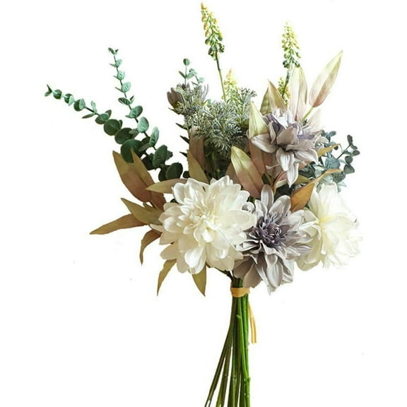 KIRIFLY Artificial 20” Silk Purple and White Dahlia Wedding Bouquet