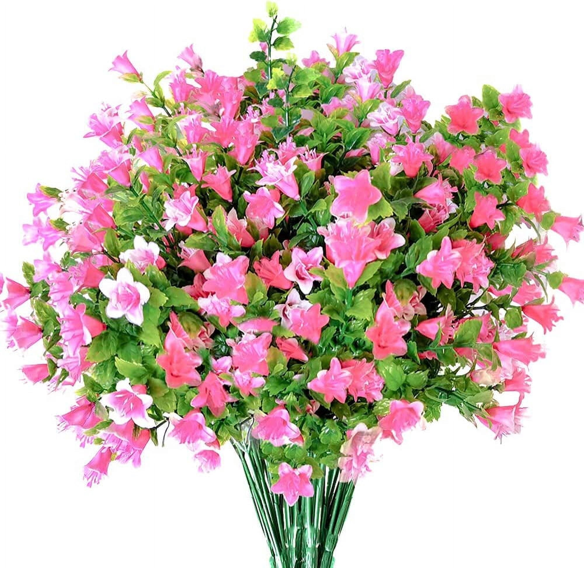 KIRIFLY Artificial Flowers Fake Outdoor Flower Arrangements Cemetery Flower Decor Plastic UV Resistant for Garden Table Centerpieces 6 Bundles(Pink)