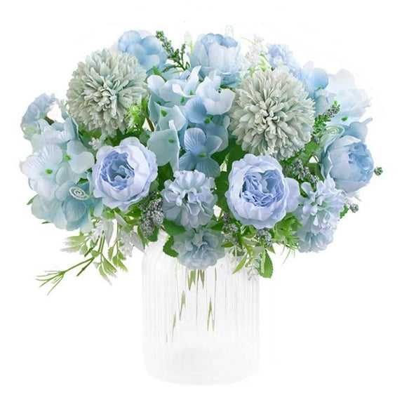 KIRIFLY Artificial Flowers, Fake Peony Silk Hydrangea Bouquet Decor Plastic Flower Arrangements Wedding Decoration Table Centerpieces(Blue)